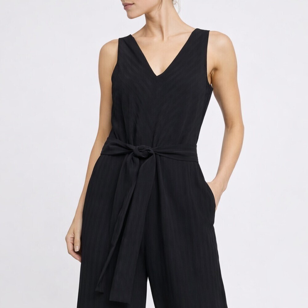 Everlane City Stripe Jumpsuit Sleeveless Crop Wide Leg Black Women size 2 - Picture 3 of 9
